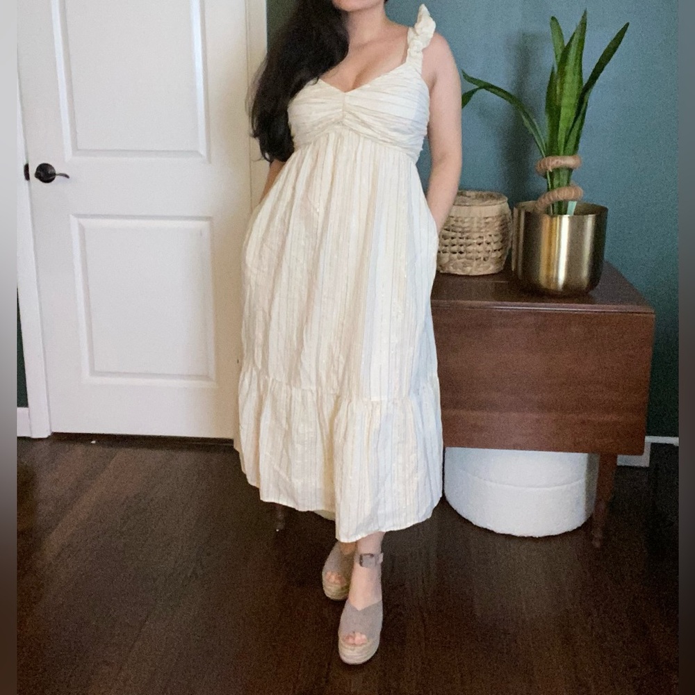 GAP- Match Baby dress sleeveless tiered metallic stripe cotton blend midi dress